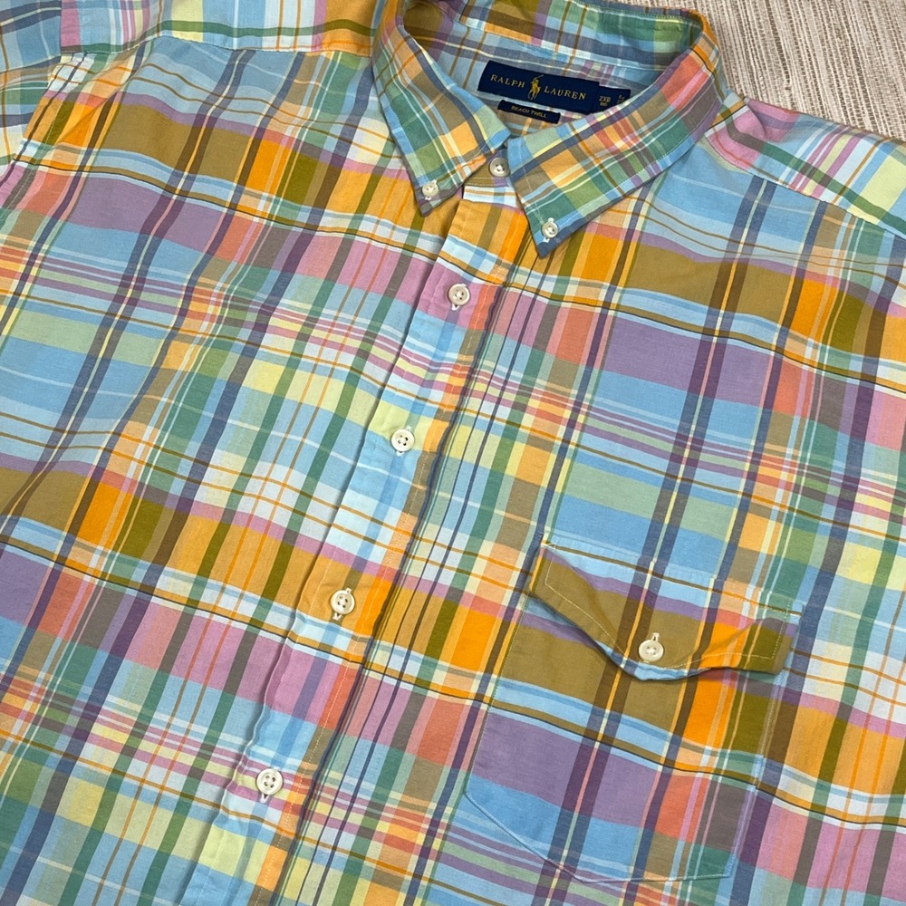 Ralph Lauren Beach Twill Plaid Short Sleeve Shirt Mens 2XB Big‎ Multi Color